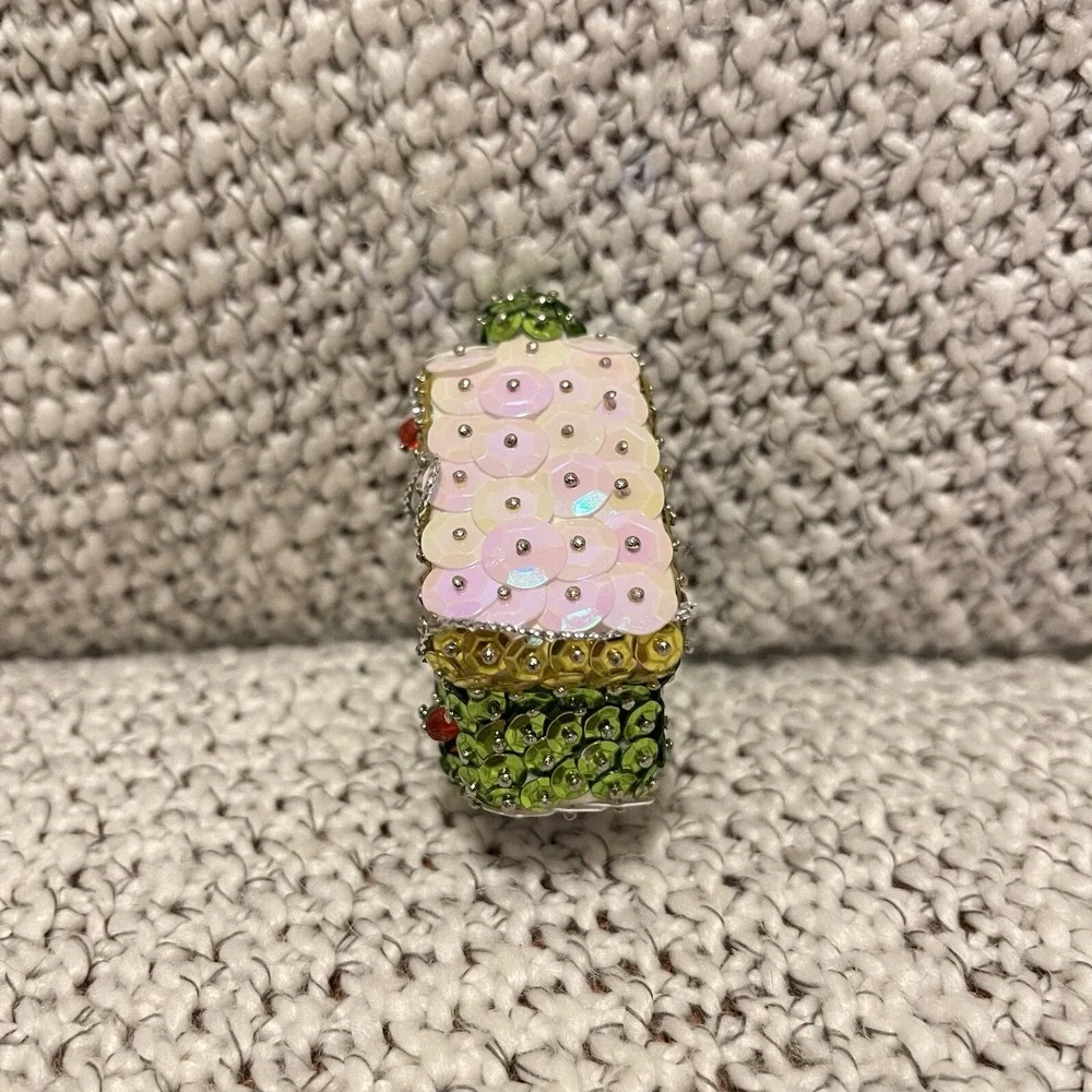 Vintage Gingerbread House‎ Church Sequin Push Pin Christmas Ornament Handmade